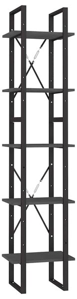 Ötszintes szürke fenyőfa könyvszekrény 40 x 30 x 175 cm