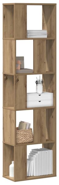 5 szintes kézműves tölgy színű fa könyvespolc 45x23,5x162,5 cm