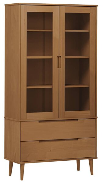 MOLDE barna tömör fenyőfa vitrin szekrény 90 x 35 x 175 cm