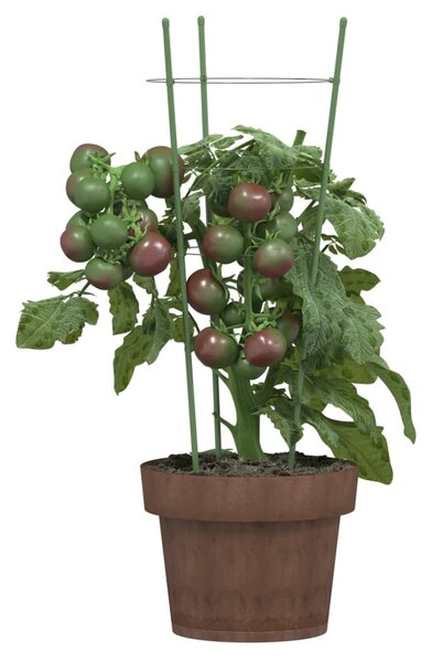 5 db zöld acél kerti növénytámasz 3 gyűrűvel 45 cm
