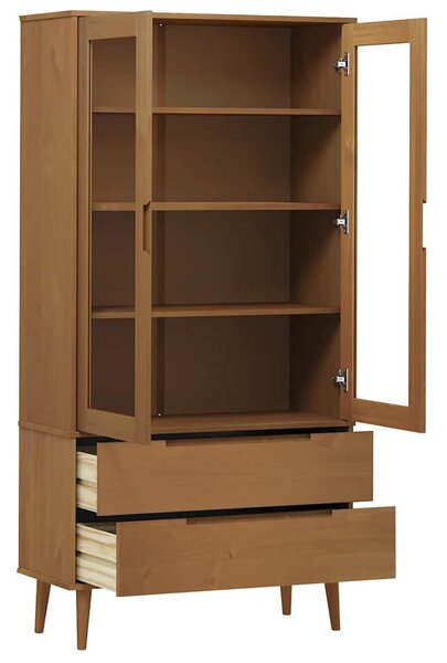MOLDE barna tömör fenyőfa vitrin szekrény 90 x 35 x 175 cm