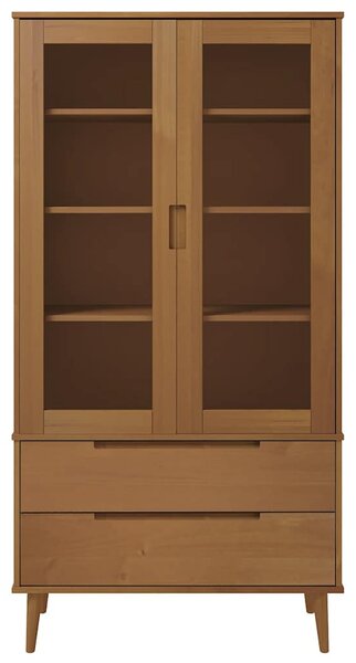 MOLDE barna tömör fenyőfa vitrin szekrény 90 x 35 x 175 cm
