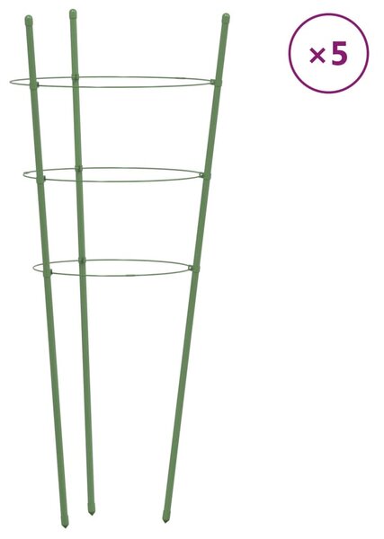 5 db zöld acél kerti növénytámasz 3 gyűrűvel 45 cm