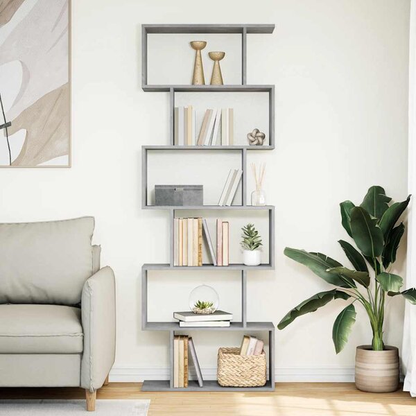 6 szintes betonszürke fa térelválasztó könyvespolc 70x24x193 cm