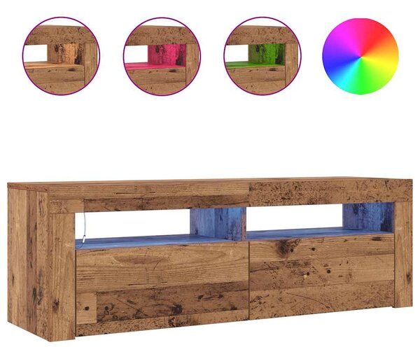 Antik fa színű szerelt fa TV-szekrény LED-ekkel 120x35x40 cm