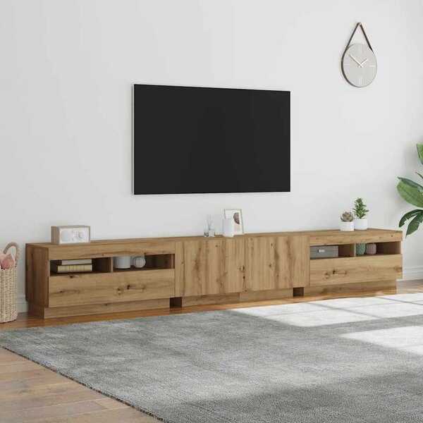 Kézműves tölgy szerelt fa TV-szekrény LED-ekkel 260x35x40 cm