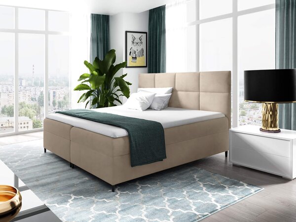 Wilsondo LEILA ágyneműtartós kárpitozott boxspring ágy matraccal - bézs Méret: 140x200
