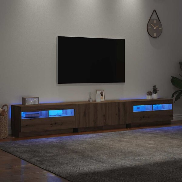 Kézműves tölgy szerelt fa TV-szekrény LED-ekkel 260x35x40 cm