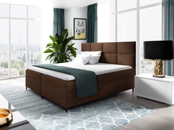 Wilsondo LEILA ágyneműtartós kárpitozott boxspring ágy matraccal - barna Méret: 160x200