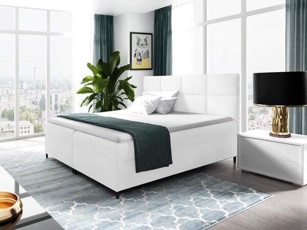 Wilsondo LEILA ágyneműtartós kárpitozott boxspring ágy matraccal - fehér Méret: 160x200