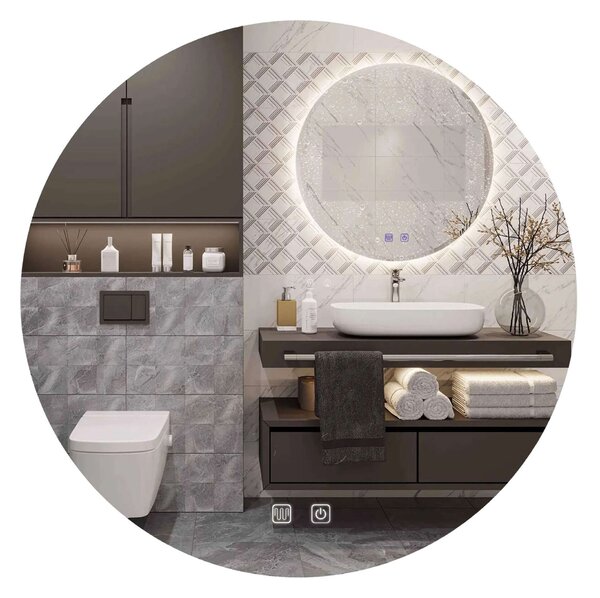 Elegáns LED Kerek Fali Tükör - 90 cm