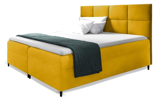 Wilsondo LEILA ágyneműtartós kárpitozott boxspring ágy matraccal - sárga Méret: 140x200