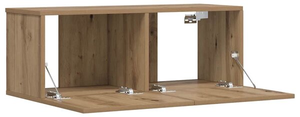 Kézműves tölgy színű szerelt fa fali TV-szekrény 80x30x30 cm