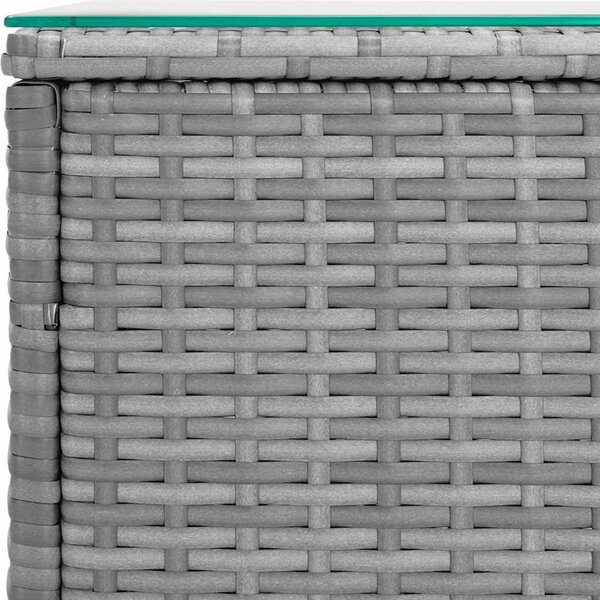 Szürke polyrattan és edzett üveg kisasztal 40 x 37 x 40,5 cm