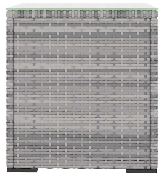 Szürke polyrattan és edzett üveg kisasztal 40 x 37 x 40,5 cm