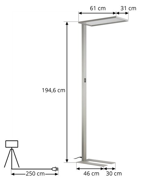 PRIOS Prios LED irodai állólámpa Taronis, ezüst, 195 cm, sötétíthető, dimmelhető, Alu / szürke / cink, Dolgozószoba / Iroda, Alumínium, Modern