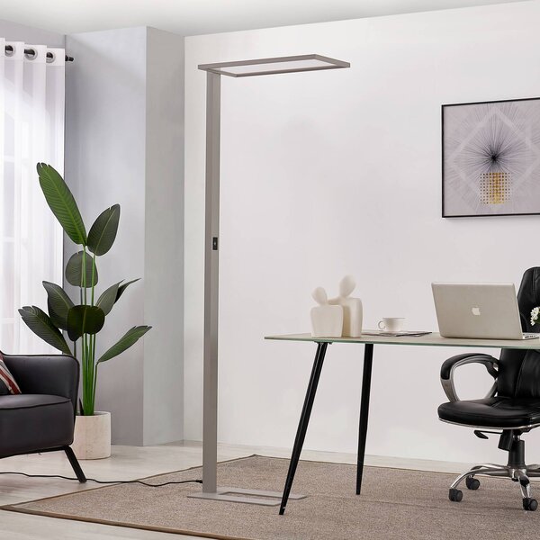 PRIOS Prios LED irodai állólámpa Taronis, ezüst, 195 cm, sötétíthető, dimmelhető, Alu / szürke / cink, Dolgozószoba / Iroda, Alumínium, Modern