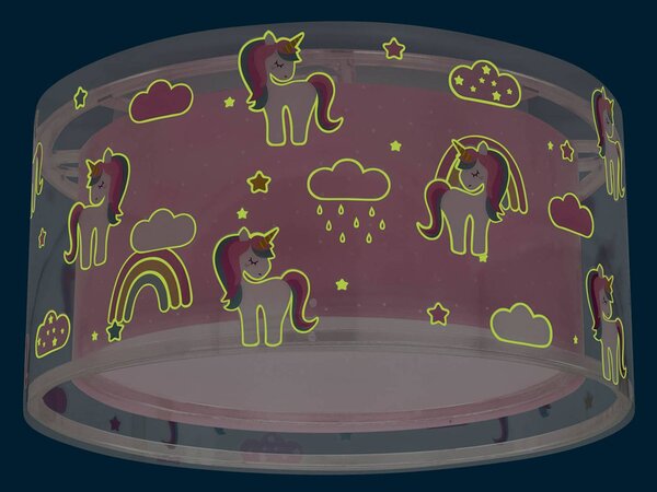 Dalber UNICORNS gyermek mennyezeti világítás, rózsaszín, 1 izzó, dimmelhető, Lila / pink / rózsaszín, Gyermekszoba, Műanyag