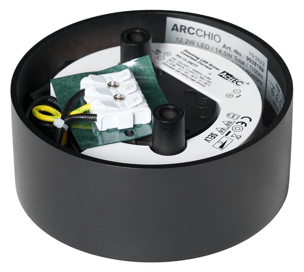 Arcchio Rotari LED mennyezeti lámpa, fekete, fém, Ø 12 cm, dimmelhető, Fekete, Nappali / Étkező, Alumínium, Modern