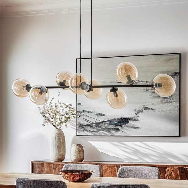 EMIBIG LIGHTING Lógó világítás Glassy, 8 izzós, fekete, borostyán, üveg, E14, dimmelhető, Fekete, Nappali / Étkező, fém, Modern