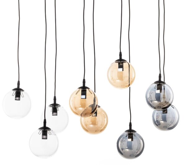 EMIBIG LIGHTING Lógó világítás Glassy, 9 izzós, fekete, grafit/borostyán/tiszta, E14, dimmelhető, Fekete, Nappali / Étkező, fém, Modern