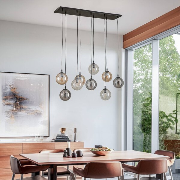 EMIBIG LIGHTING Lógó világítás Glassy, 9 izzós, fekete, grafit/borostyán/tiszta, E14, dimmelhető, Fekete, Nappali / Étkező, fém, Modern