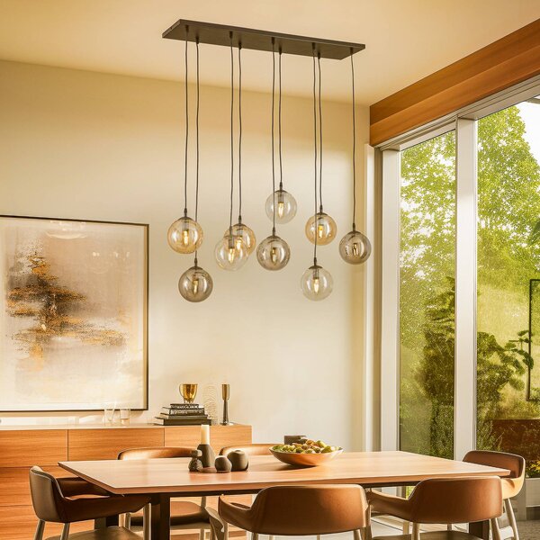 EMIBIG LIGHTING Lógó világítás Glassy, 9 izzós, fekete, grafit/borostyán/tiszta, E14, dimmelhető, Fekete, Nappali / Étkező, fém, Modern
