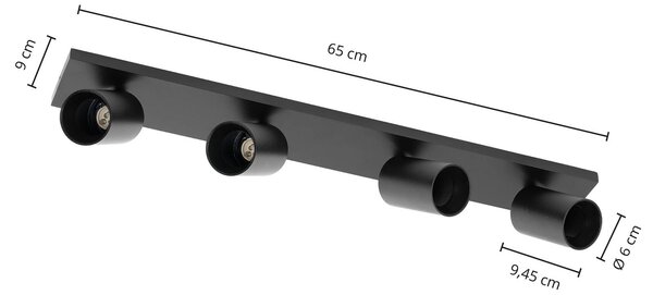 Arcchio spotlámpa Brinja, fekete, 65 cm hosszú, Ø 7 cm, 4 izzós., dimmelhető, Fekete, Nappali / Étkező, Alumínium, Modern