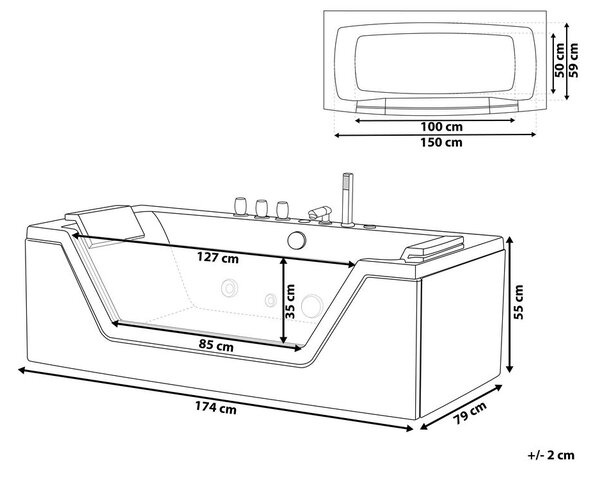 Sarok hidromasszázs kád LED világítással SAMANA 174 x 79 cm Fekete