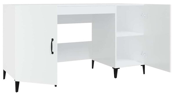 Magasfényű fehér színű szerelt fa íróasztal 140 x 50 x 75 cm