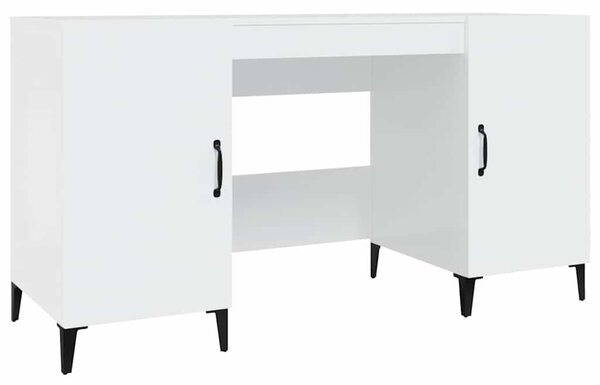 Magasfényű fehér színű szerelt fa íróasztal 140 x 50 x 75 cm