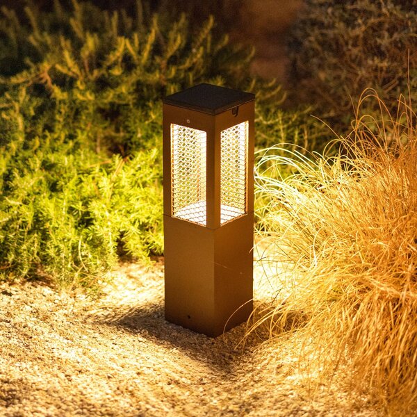 Les Jardins LED napelemes talapzatlámpa Tradition Sensor Corten 40cm, dimmelhető, Barna / rozsda, Alumínium, Modern