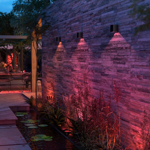 Philips Hue LED kültéri falilámpa Resonate, fekete, RGBW, IP44, dimmelhető, Fekete, Alumínium, Modern