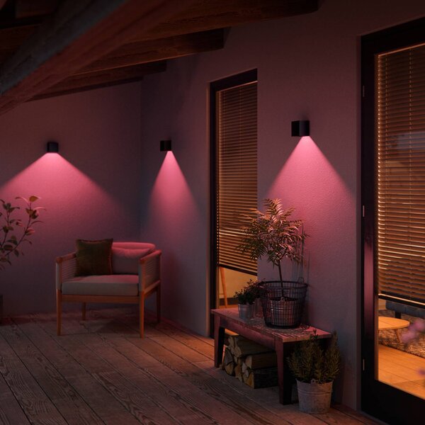 Philips Hue LED kültéri falilámpa Resonate, fekete, RGBW, IP44, dimmelhető, Fekete, Alumínium, Modern