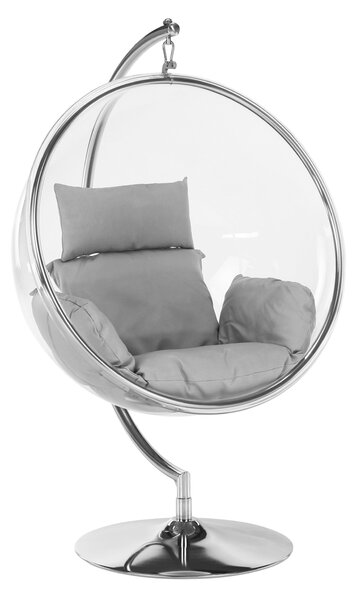 KONDELA Függő fotel állvánnyal, átlátszó/ezüst/szürke, BUBBLE TYP 3