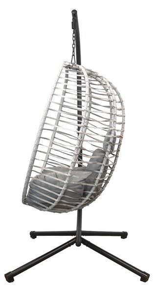 Összecsukható függőszék, függőfotel szürke rattan, szürke párnával NS016