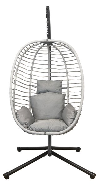 Összecsukható függőszék, függőfotel szürke rattan, szürke párnával NS016