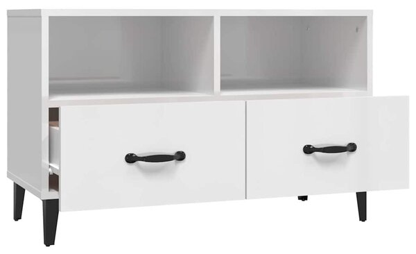 Fehér magasfényű szerelt fa TV-szekrény 80x36x50 cm