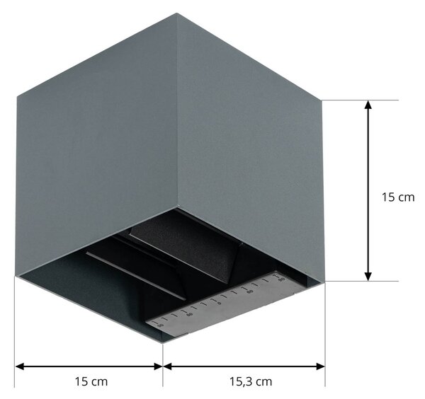 PRIOS Prios LED napelemes fali lámpa Lius, magasság 15 cm, mozgásérzékelővel, Fekete, Alumínium, Modern