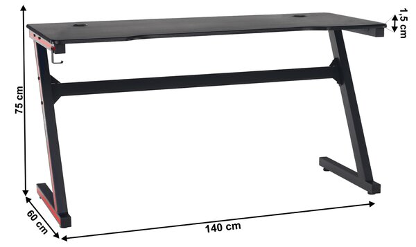 KONDELA Gamer asztal/számítógépasztal, fekete/piros, MACKENZIE 140cm