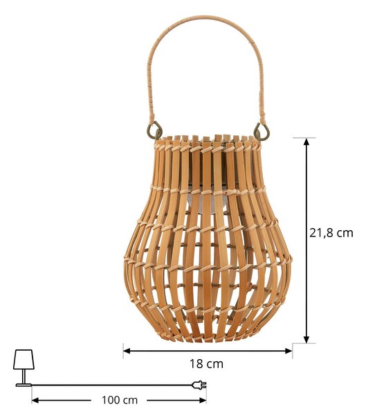 Lindby LED-es napelemes teraszvilágítás Amaria, bambusz, Ø 18 cm, dimmelhető, Világos fa, Bambusz, Vidéki otthon / Rusztikus