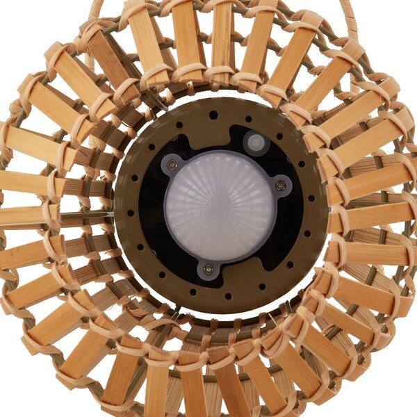 Lindby LED-es napelemes teraszvilágítás Amaria, bambusz, Ø 18 cm, dimmelhető, Világos fa, Bambusz, Vidéki otthon / Rusztikus