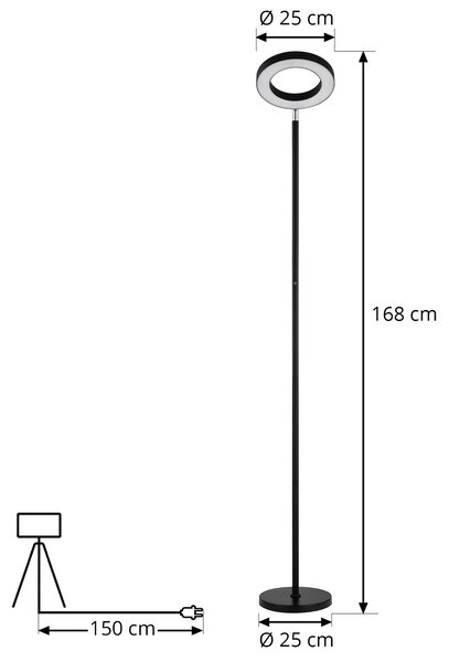 Lindby Smart LED álló lámpa Cilian, RGBW, CCT, ZigBee, Hue, dimmelhető, Fekete, Nappali / Étkező, fém, Modern