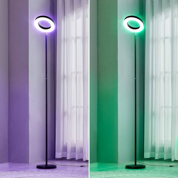 Lindby Smart LED álló lámpa Cilian, RGBW, CCT, ZigBee, Hue, dimmelhető, Fekete, Nappali / Étkező, fém, Modern
