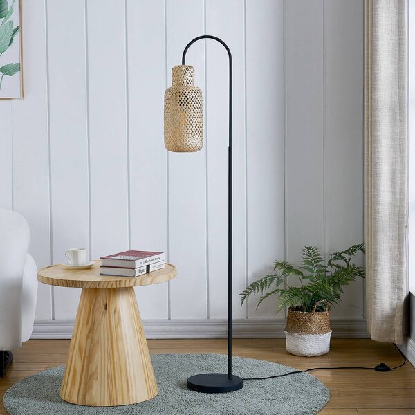 Lindby Venora állólámpa, 145 cm magas, bambusz, E27, Fekete, Nappali / Étkező, fém
