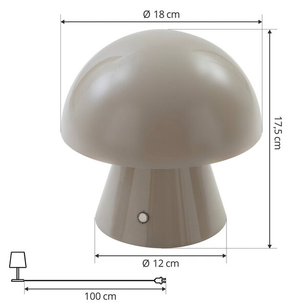 Lindby LED-es, újratölthető asztali lámpa Nevijo, szürke, Ø18cm, USB,, dimmelhető, Alu / szürke / cink, Nappali / Étkező, fém, Fiatalos életstílus