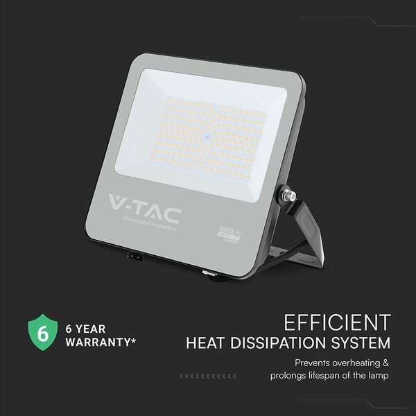 V-TAC CREE SMD D-széria LED reflektor 100W meleg fehér 115 Lm/W, fekete ház - SKU 232006