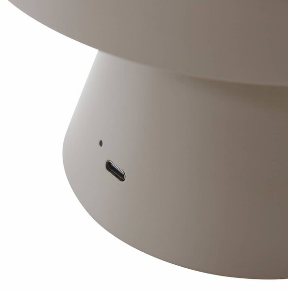 Lindby LED-es, újratölthető asztali lámpa Nevijo, szürke, Ø18cm, USB,, dimmelhető, Alu / szürke / cink, Nappali / Étkező, fém, Fiatalos életstílus
