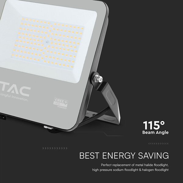 V-TAC CREE SMD D-széria LED reflektor 100W meleg fehér 115 Lm/W, fekete ház - SKU 232006