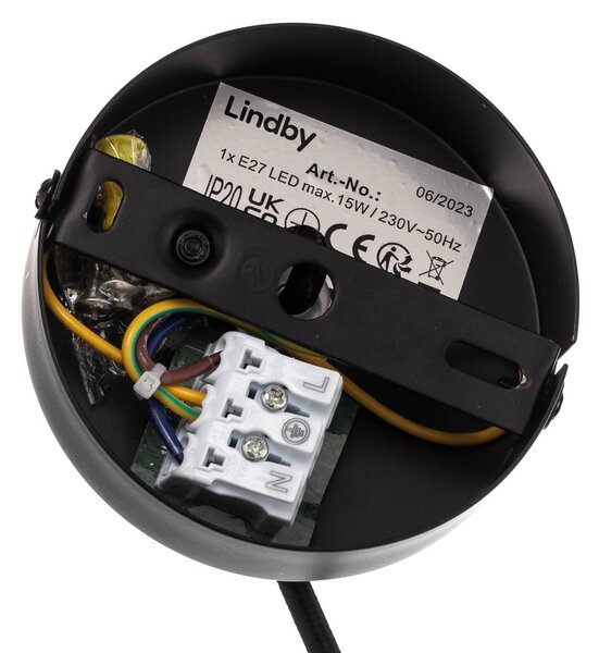 Lindby függesztéklámpa Soula, Ø 40 cm, bézs, műanyag, E27, dimmelhető, Krém / borostyánsárga, Nappali / Étkező, Műanyag, Vidéki otthon / Rusztikus